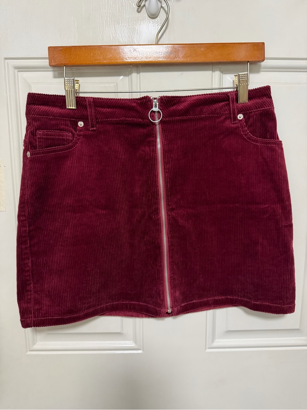 Love Tree Burgundy Corduroy Zip-Front Mini Skirt